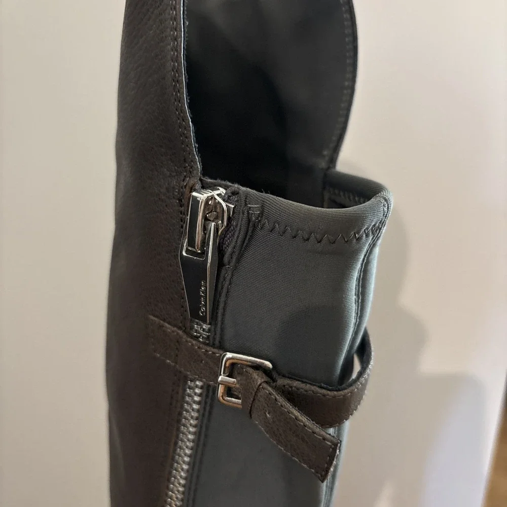 Women's Gray Leather Calvin Klein Over The Knee Boots Size 9